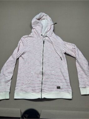 Roxy perfect wave stripe full-zip white and red hoodie